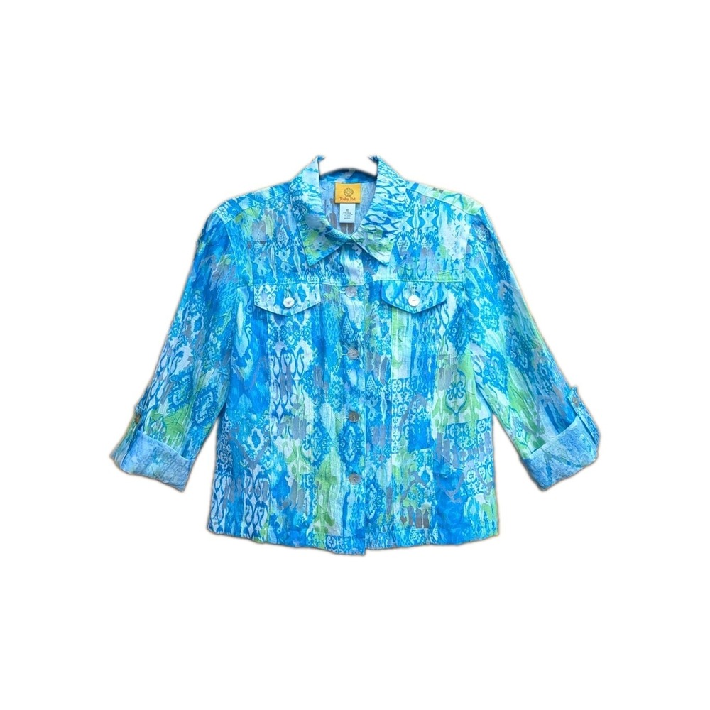 Ruby Rd. Women's Size 10 Cardigan Button-Down Front Semi Sheer Burnout Jacket